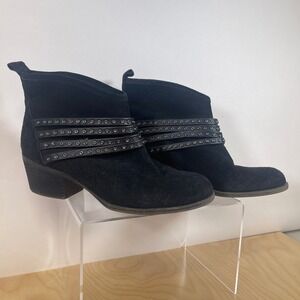 Jessica Simpson Black Suede Studded Strappy Western Ankle Boots Booties Women's